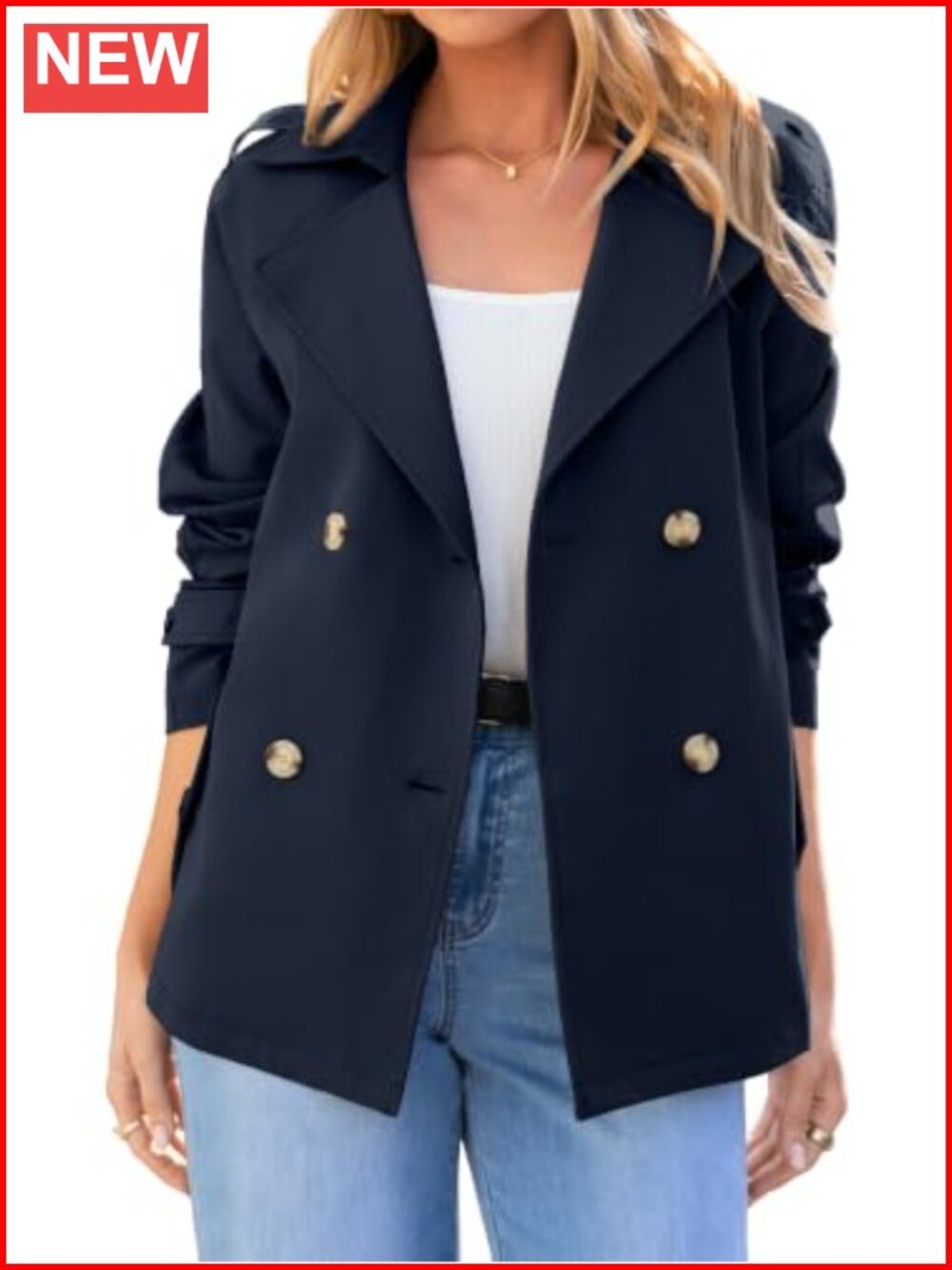 Simplee Women's Double Breasted Cropped Trench Coat with Belt